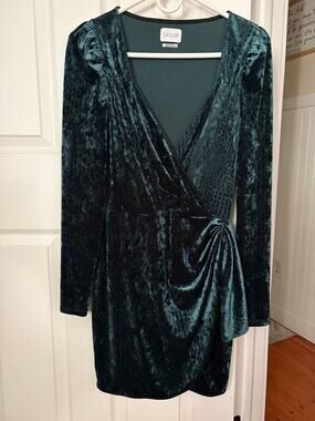Saylor Emerald Green Embossed Velvet Ruched Mini Dress Size S